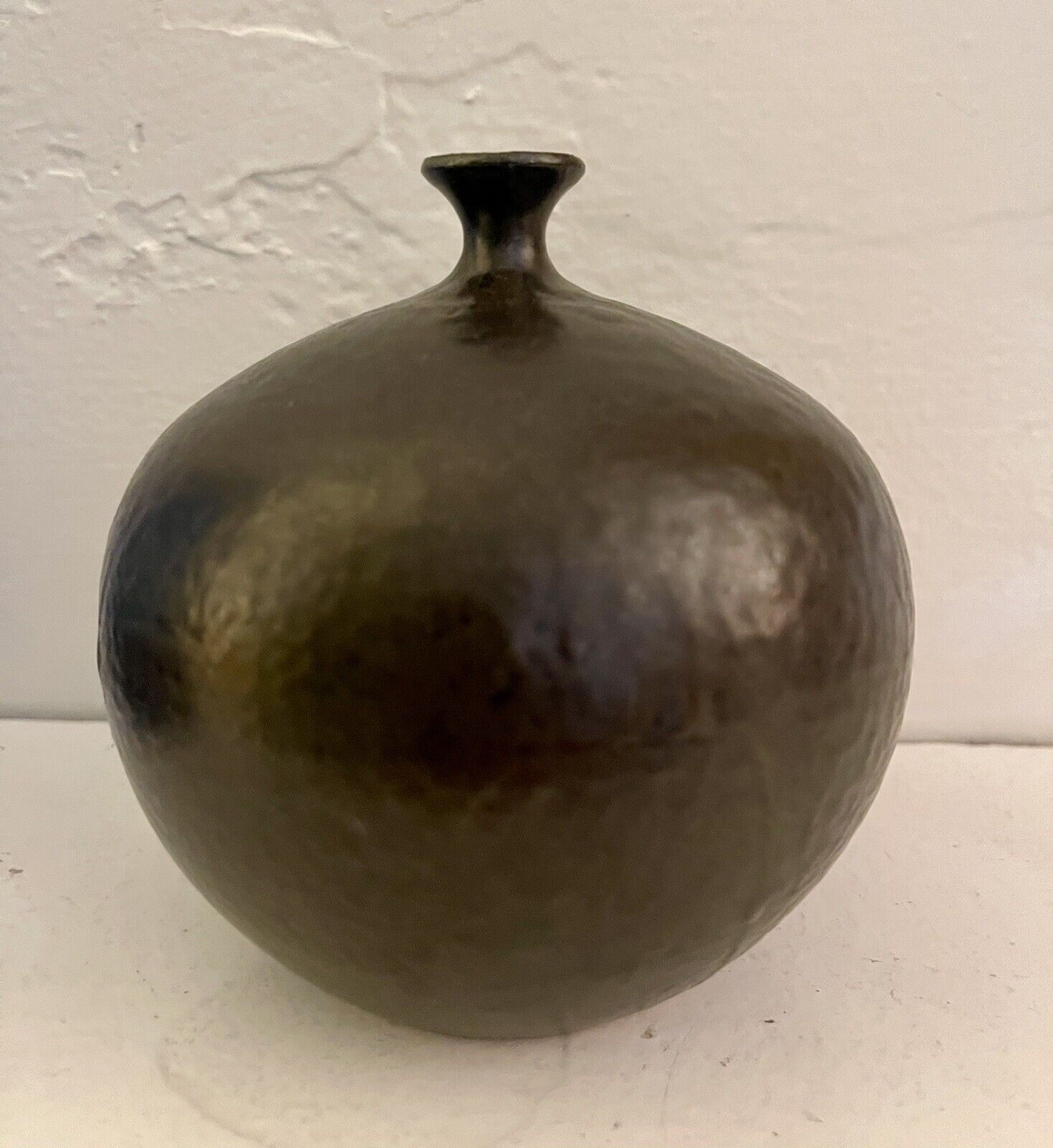 Japanese MCM Stoneware Bud Vase Vintage Mid Century Modern Pottery Hammered Look