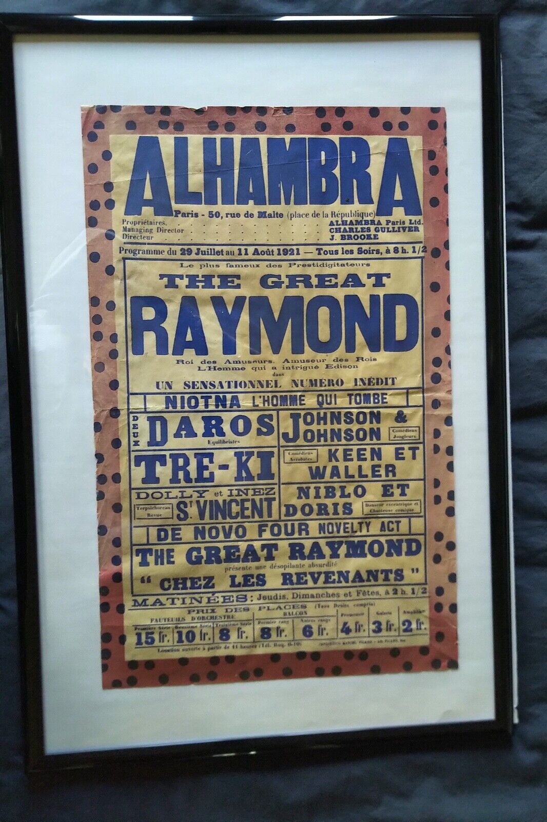 The Great Raymond Original Alhambra Poster Framed Please See Video in Listing
