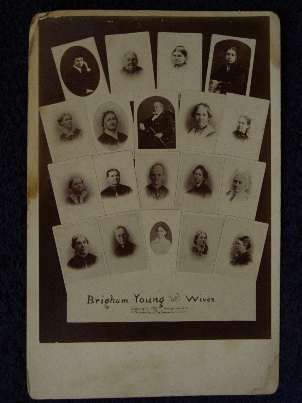 1893 Mormon BRIGHAM YOUNG & WIVES Johnson Co CABINET CARD Salt Lake City UT~ LDS