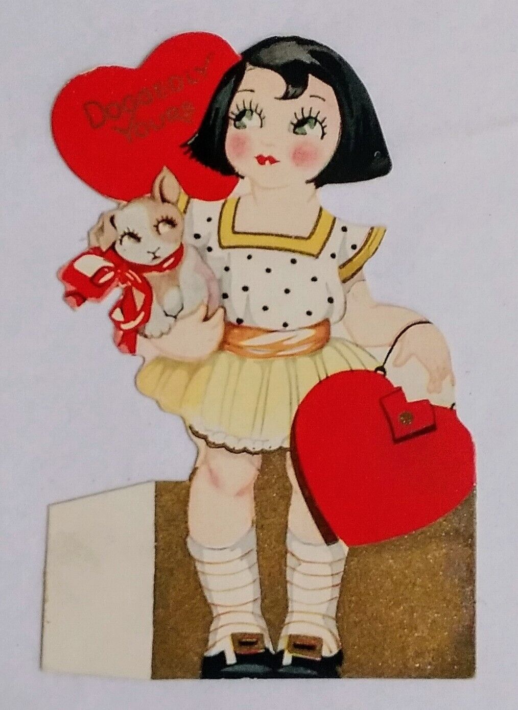 Vintage Valentine  Girl Holding Puppy