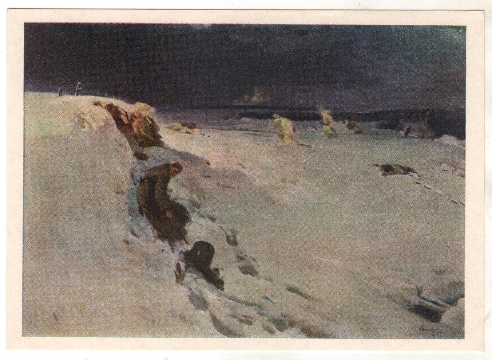 1974 World War II WW2 Soldiers Battle Night fight  ART OLD Russian Postcard