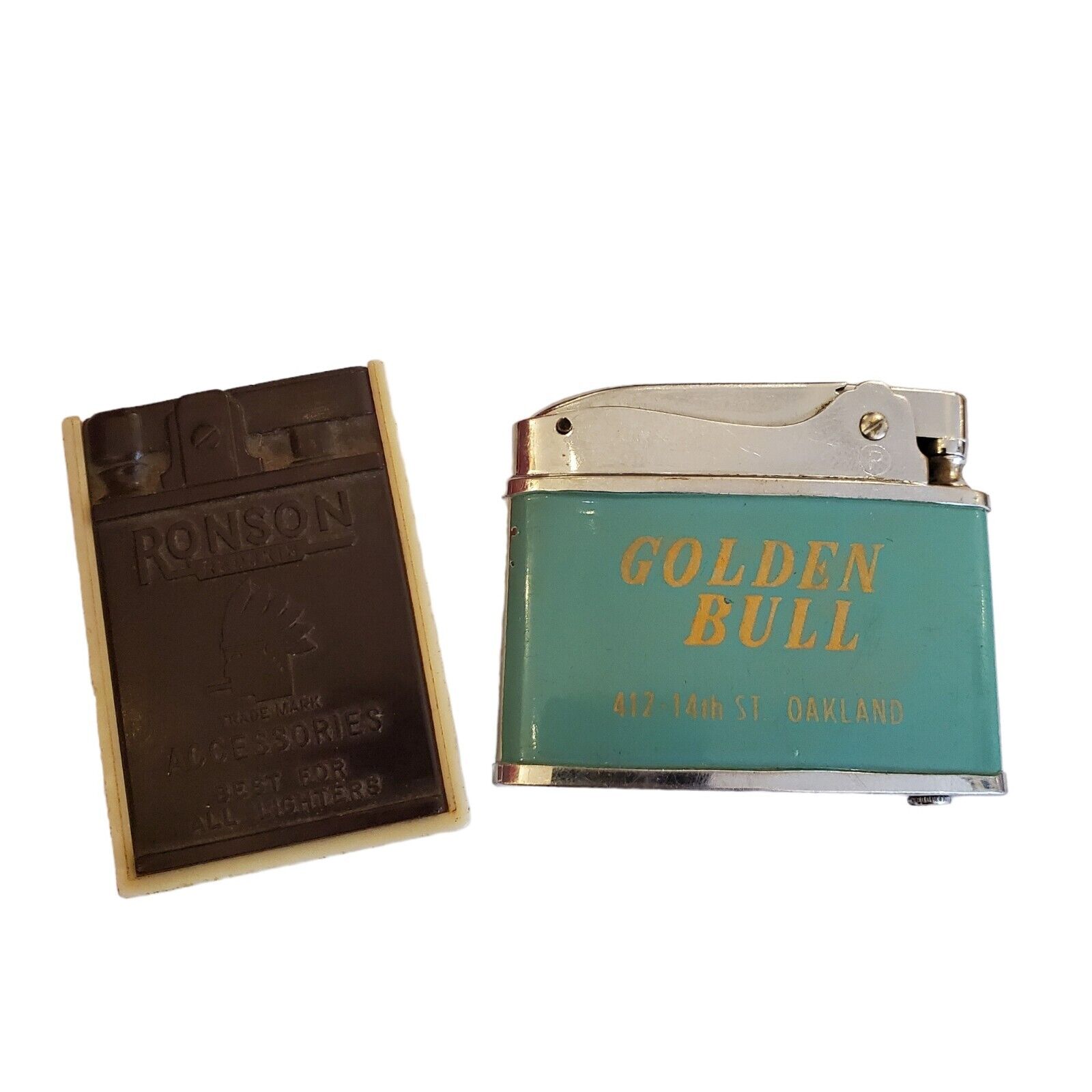 Vintage Golden Bull Turquoise Penguin Superlative Auto Lighter 18250 Ronson Flin