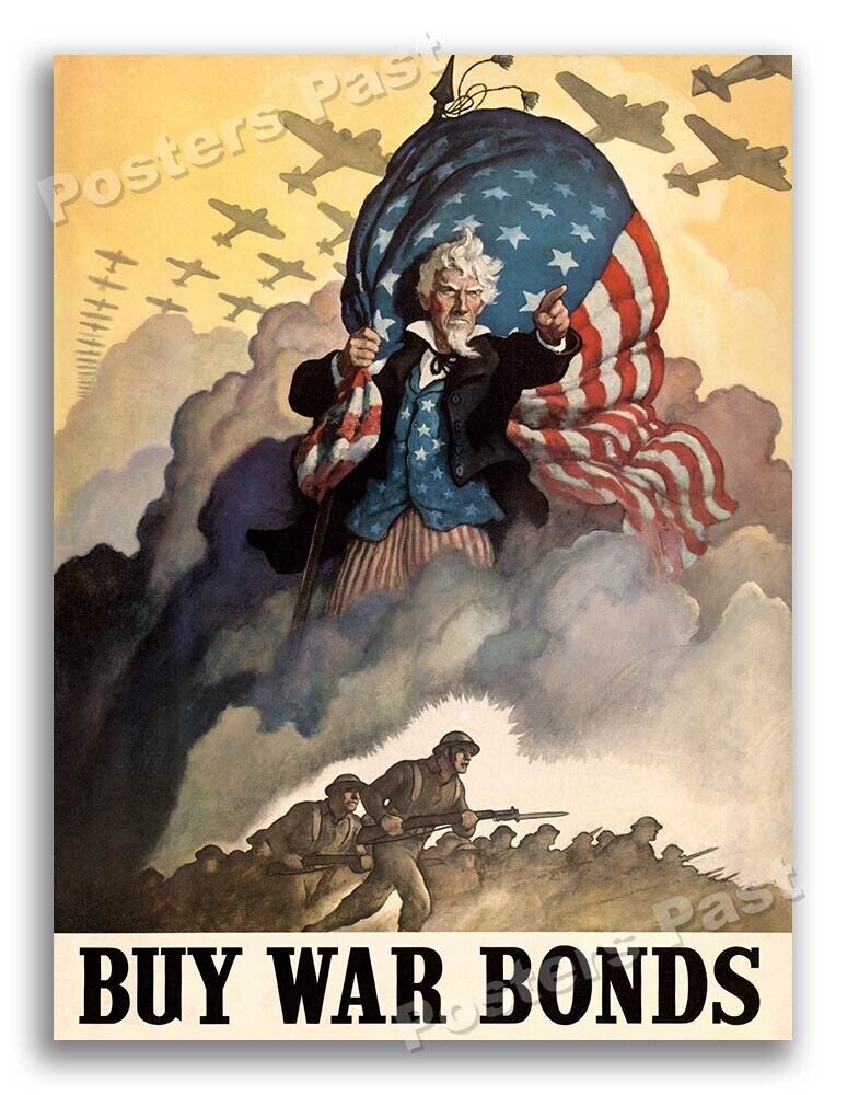 Uncle Sam “Buy War Bonds” 1942 Vintage Style World War 2 Poster - 18x24