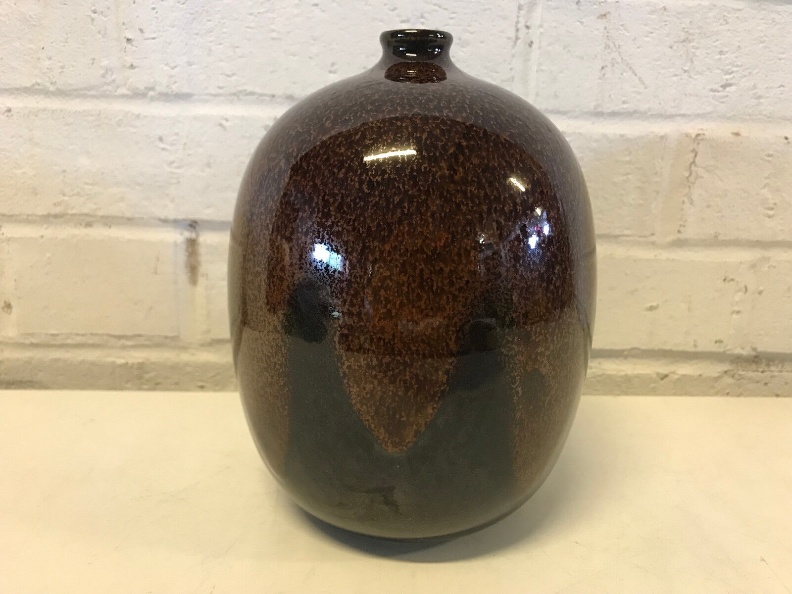 Vintage Possibly Antique Japanese Signed Pottery Brown Glazed Vase