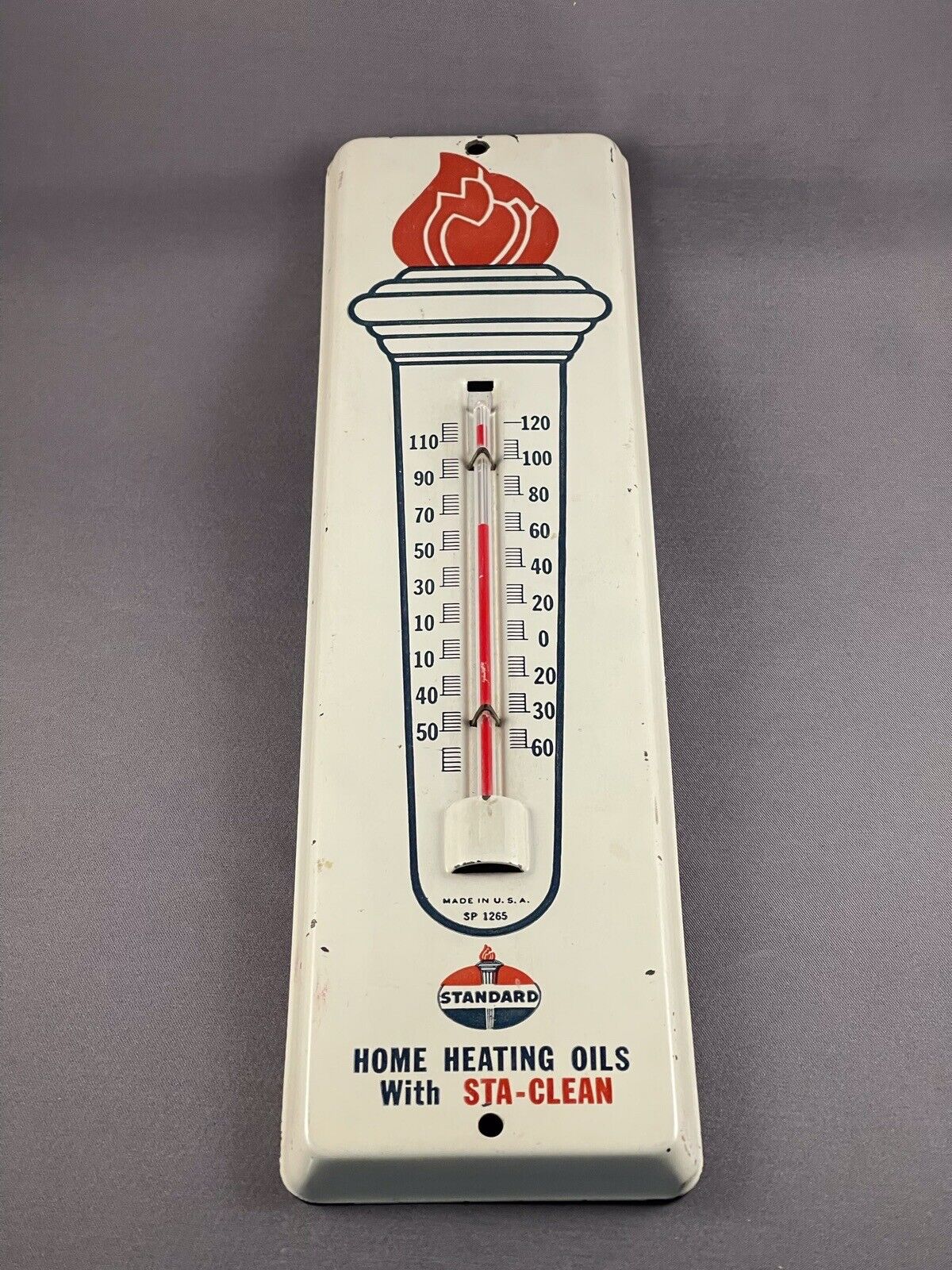 Vintage 1960\'s  STANDARD Oil  Metal OUTDOOR Wall Thermometer Sign ~ 11.5 x 3\