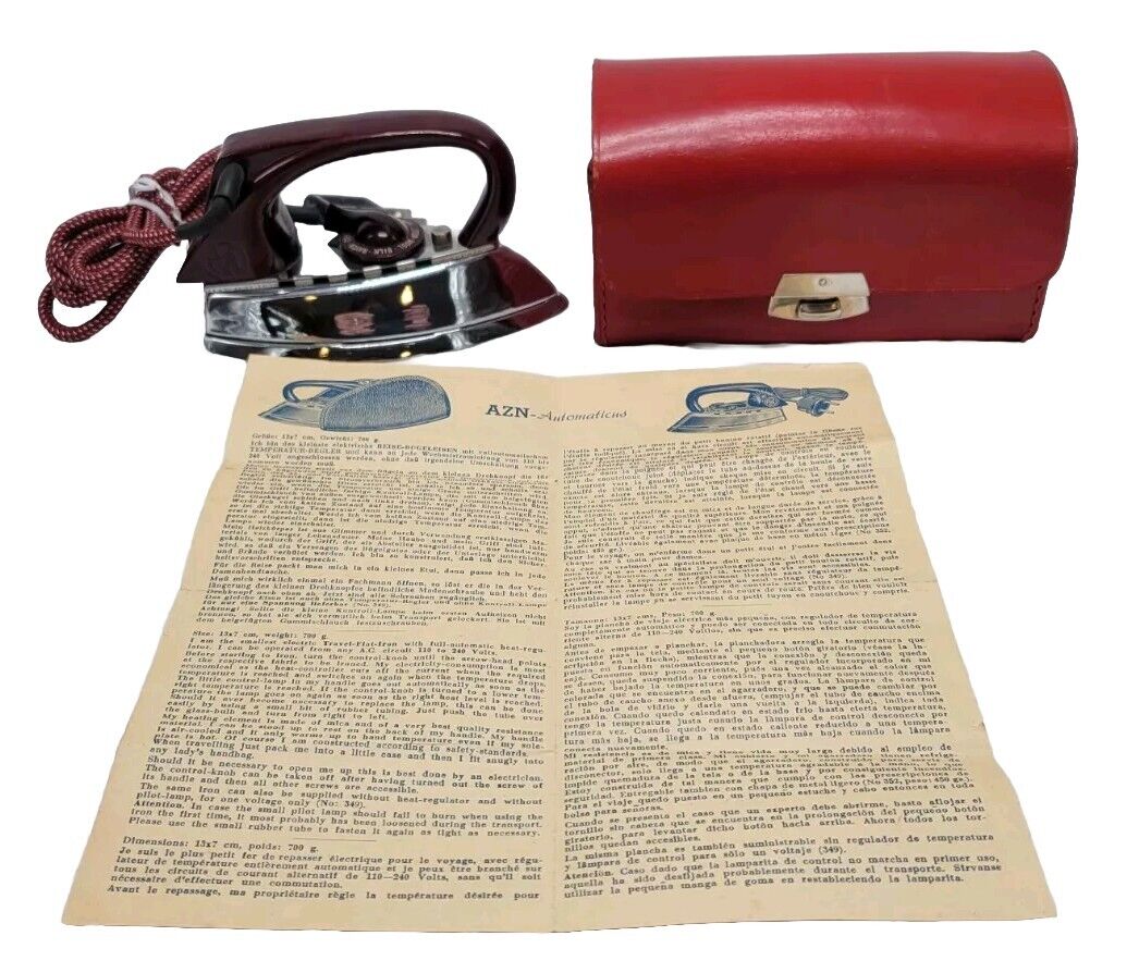 Vintage Antique AZN Travel Mini Iron Automaticus WEST GERMANY with Case