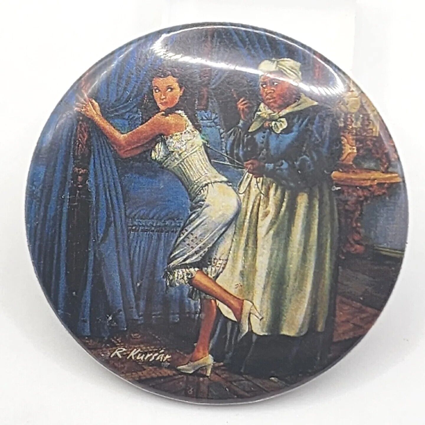 Lacing Scarlett Gone With The Wind 1960s Vintage Button Pin, Metal 