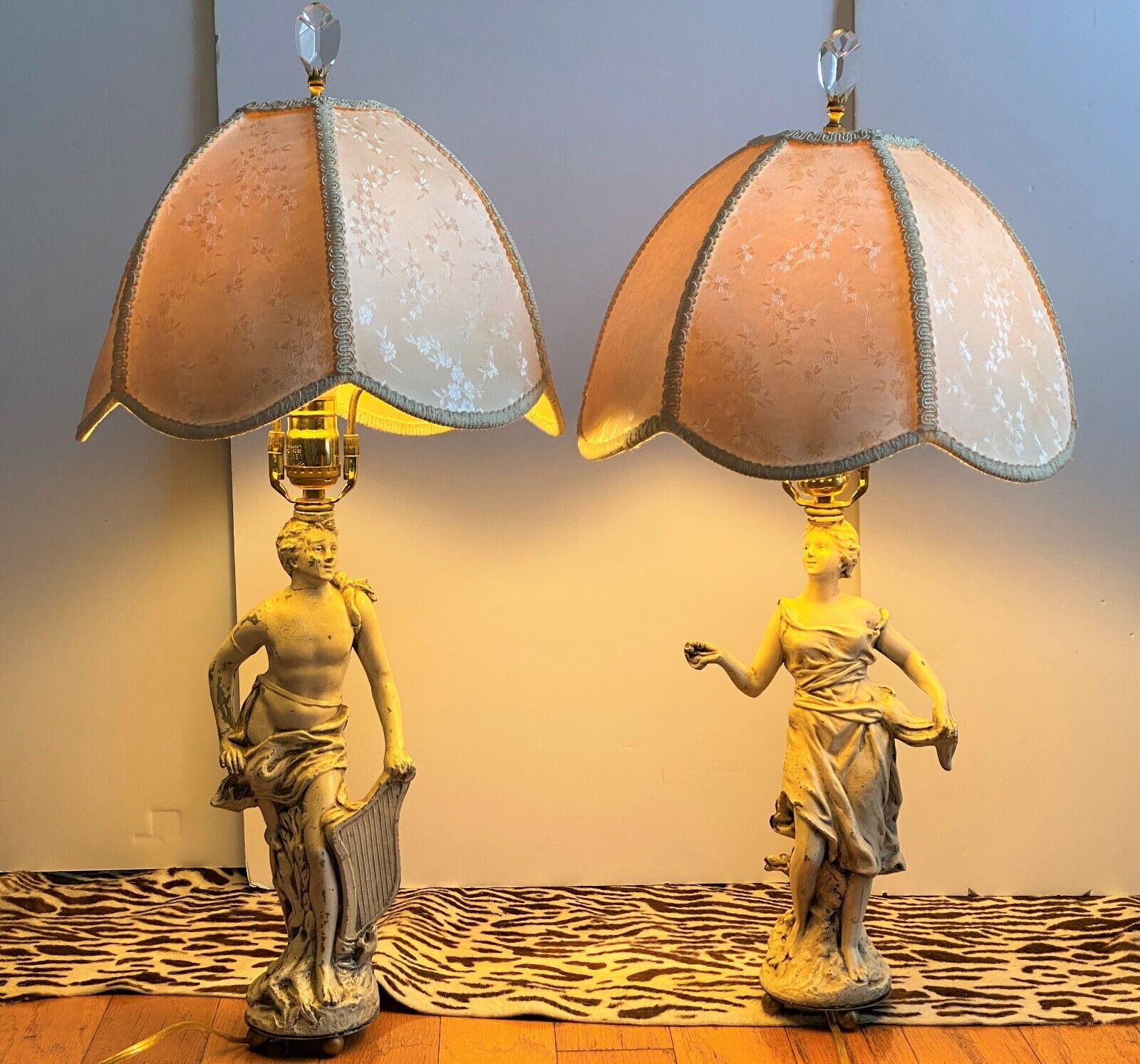  WONDERFUL FRENCH PAIR OF SPELTER  AND GILT NOUVEAU STYLE FIGURINES LAMPS