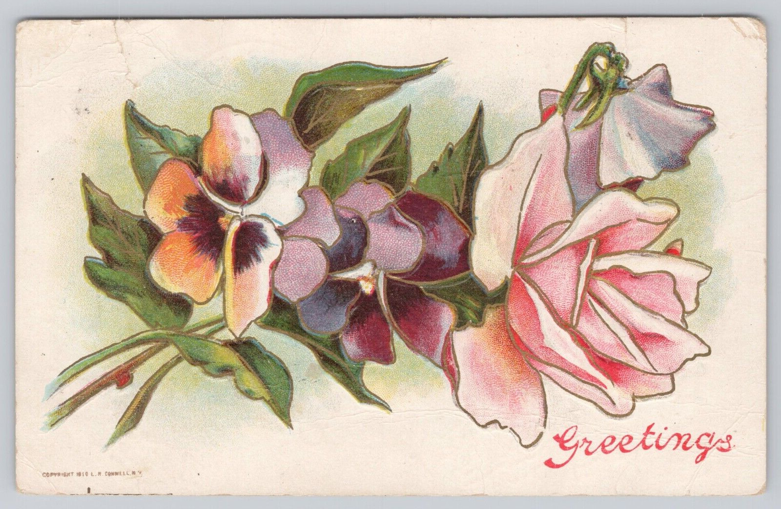 Vtg Post Card Floral Greetings A376