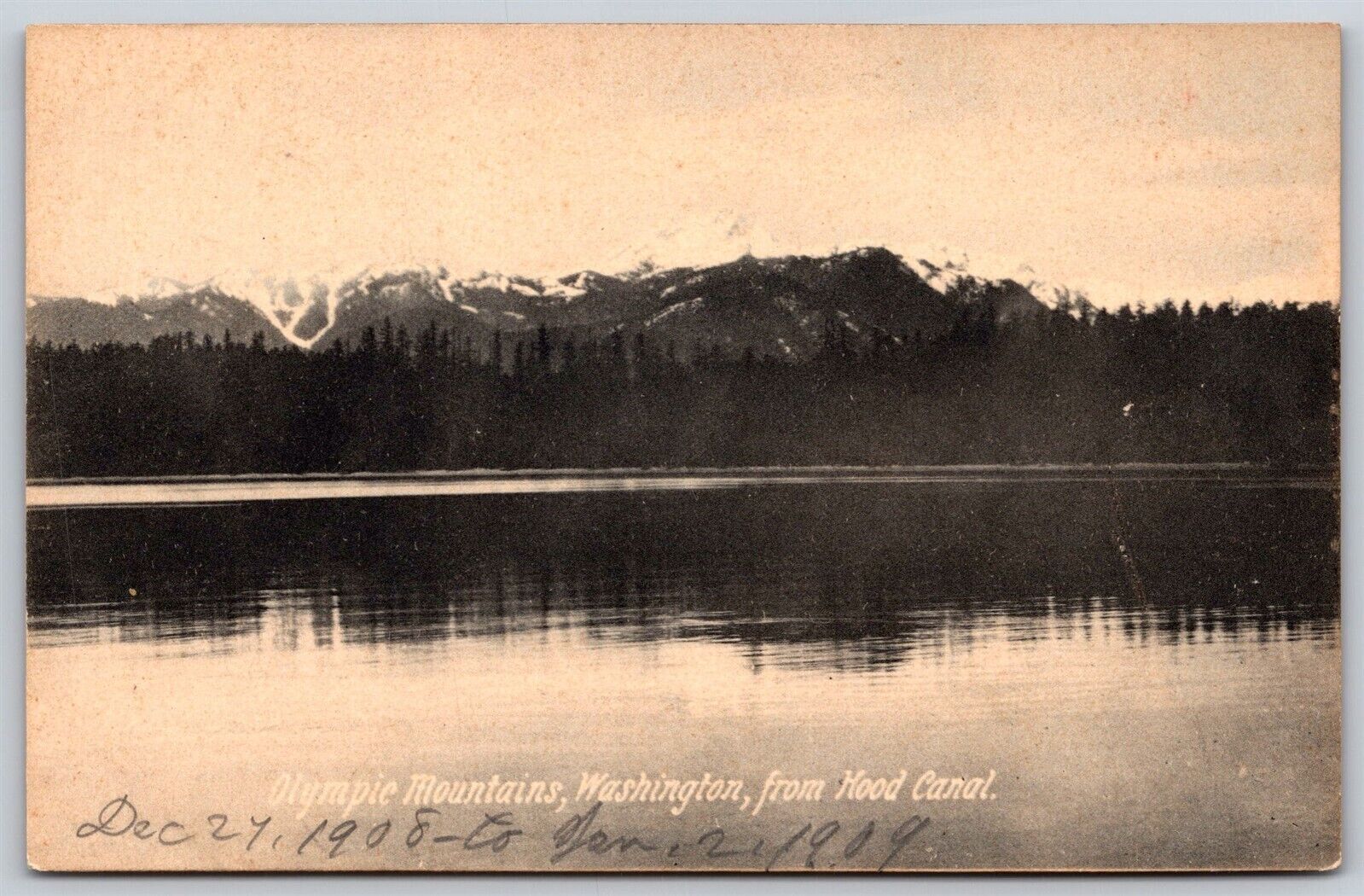 Postcard Olympic Mountains, Washington from Hood Canal T129