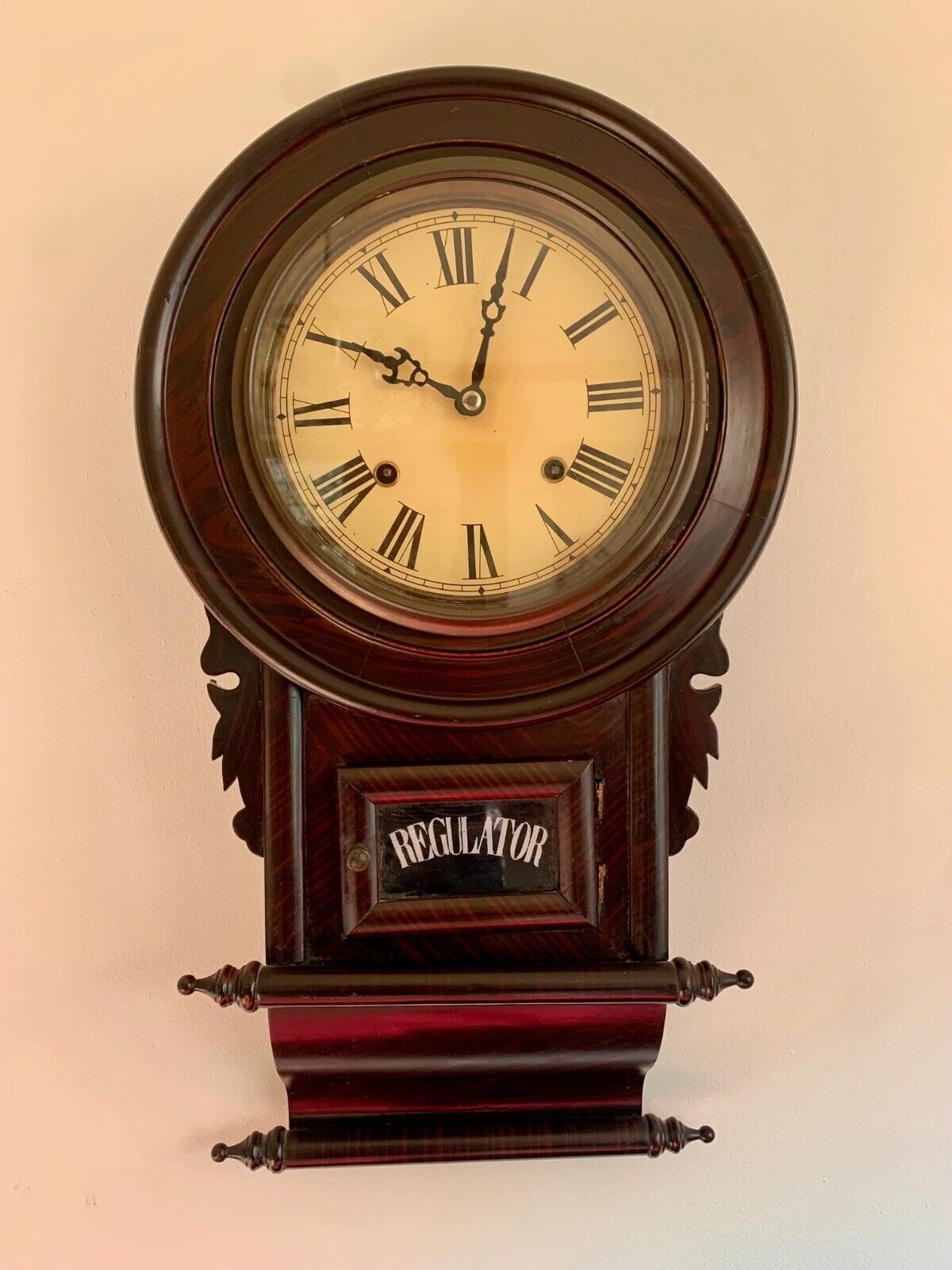 Antique Schoolhouse Regulator Scroll Wall Clock 8-Day