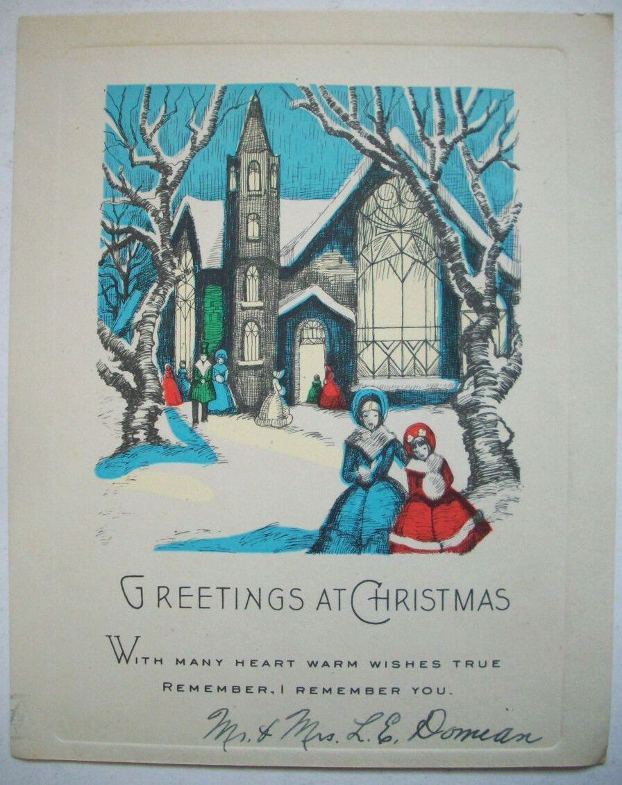 1920\'s 1930\'s Leaving Church Vintage Christmas greeting card *1H 