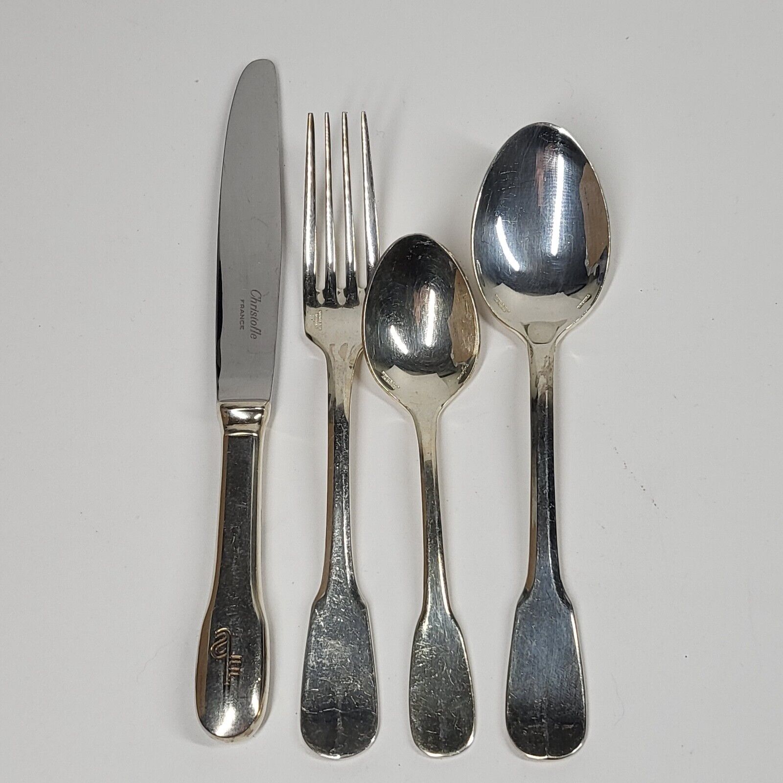 Air France Christofle Cluny Flatware Set 4pc First Class Meal Silverplate Vtg