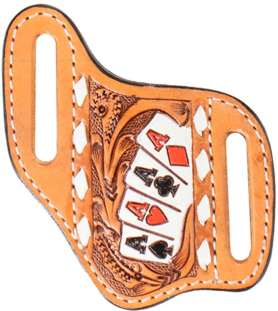 3D Knife Sheath Leather Tooled Painted Ace Cards D8402048