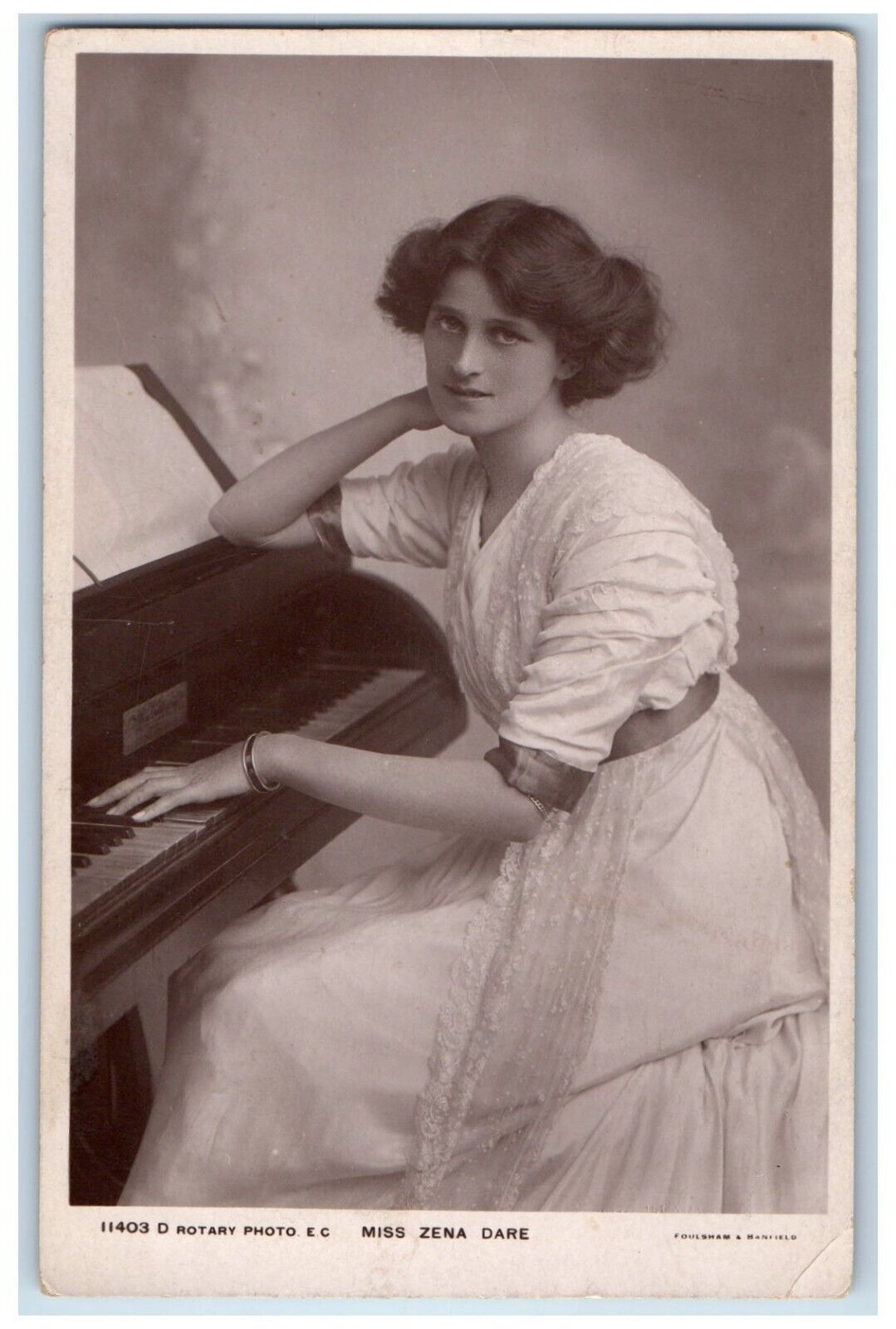 c1910's Miss Zena Dare Pianist Playing Piano Posted Antique RPPC Photo Postcard