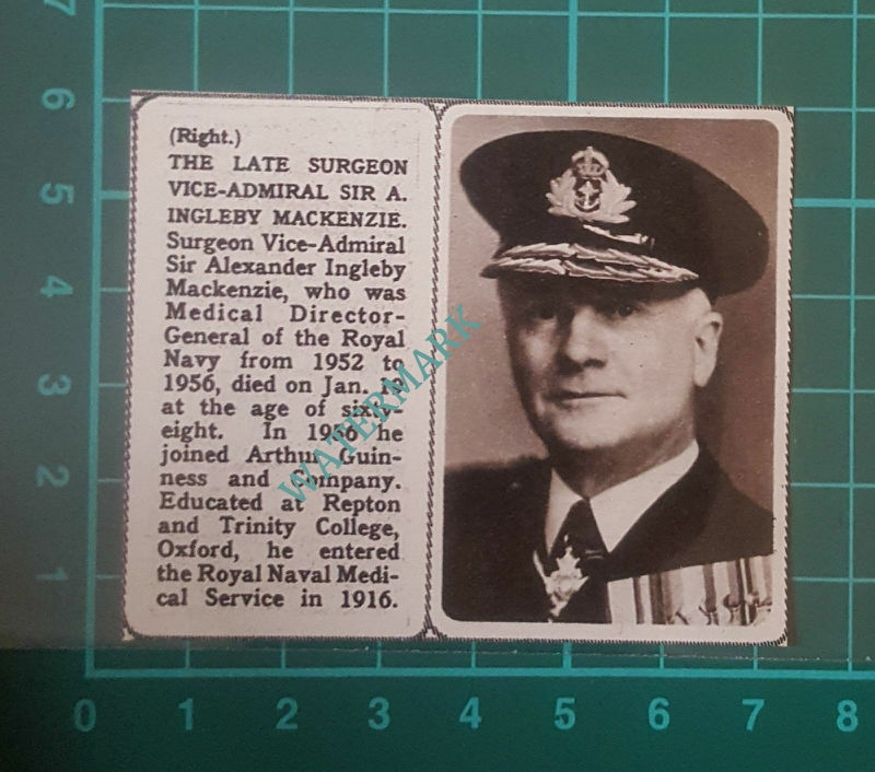 C2675) Vice Admiral Sir Alexander Ingleby Mackenzie Obituary - 1961 Clip SMALL
