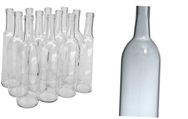  750ml Glass Bordeaux Wine Bottle Flat-Bottomed Cork Finish - Case Clear Glass