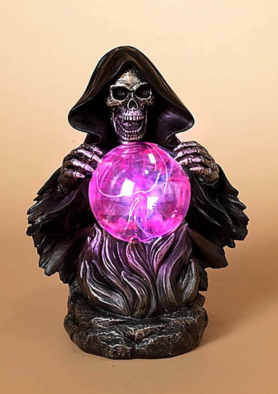 Grim Reaper Static Lighted Magic Plasma Ball Halloween Skeleton Skull Decoration