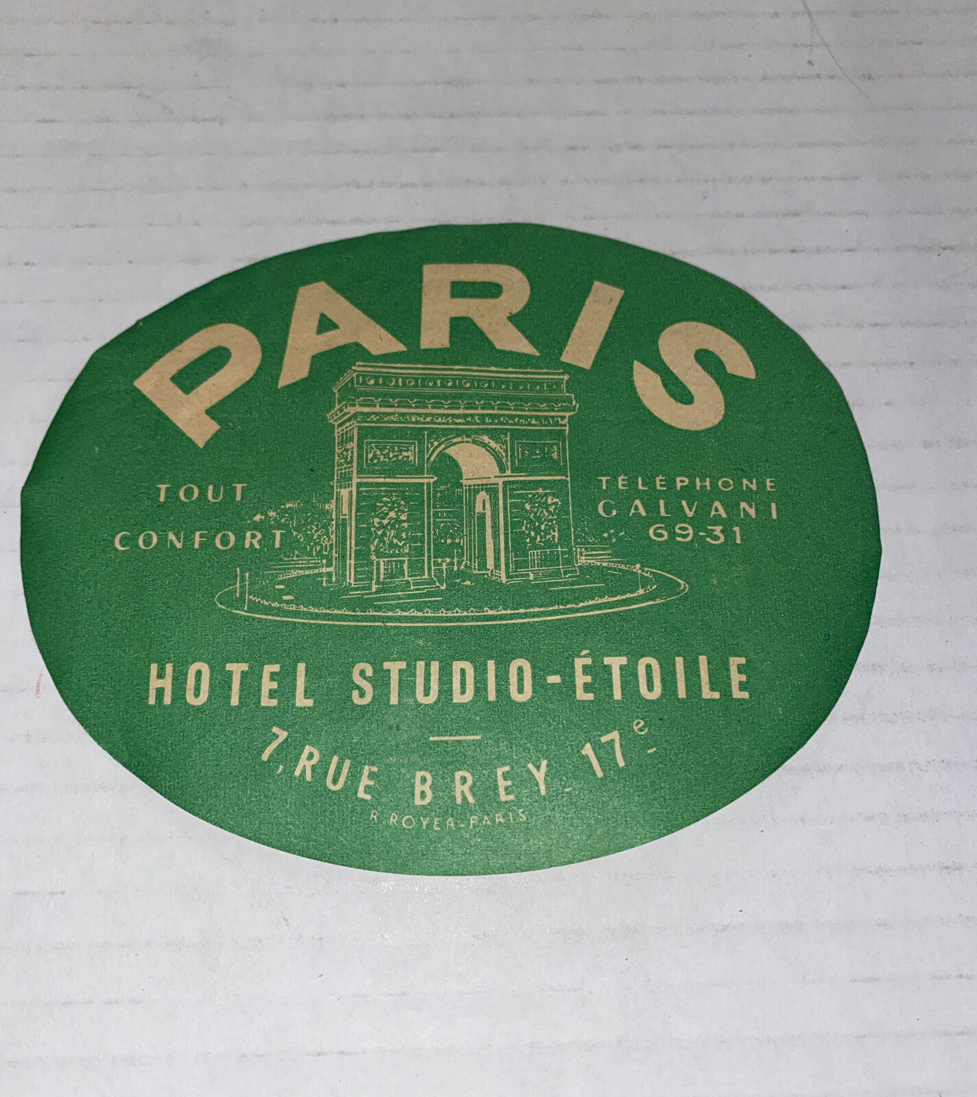 RARE Vintage PARIS Water Decal Travel Luggage Sticker Hotel Studio Etoile