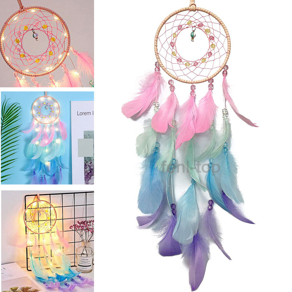 Colorful Dream Catcher with LED Light Handmade Feather Wall Hanging Room Decor