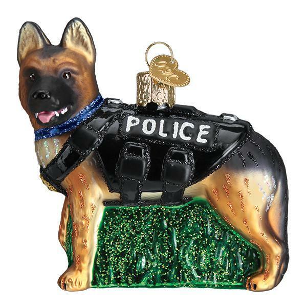 K-9 Police Dog Glass Ornament Old World Christmas NEW IN BOX  