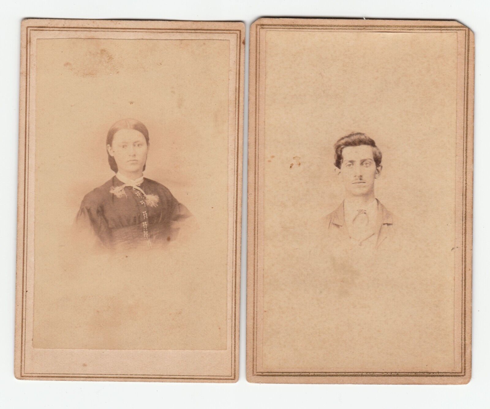 Original 1860's Husband & Wife CDV Cabinet Card Set 1865 Marked Revenue Stamp