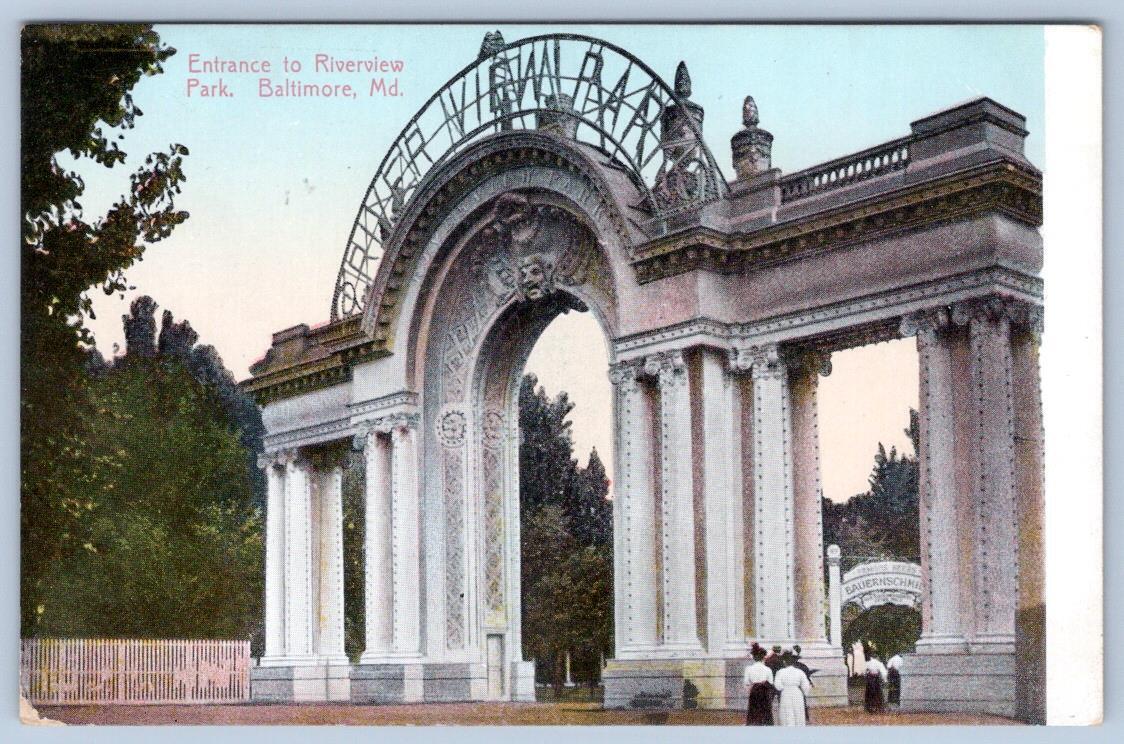 1909 ENTRANCE TO RIVERVIEW PARK BALTIMORE MARYLAND ANTIQUE POSTCARD