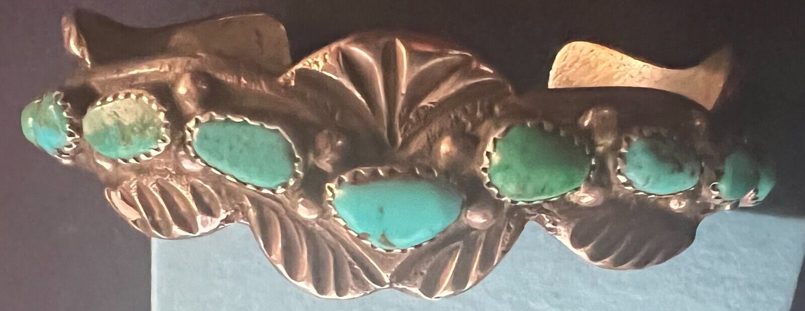 Important Zuni Attr. Horace Iule Cast Bracelet w Natural Cluster Set Turquoise