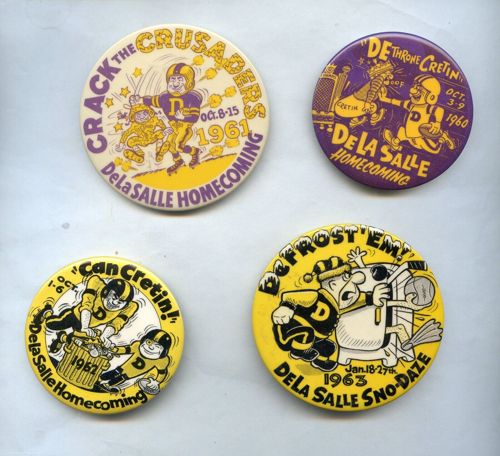 Vintage 60-63 Lot of 4 De La Salle Homecoming/Sno-Daze Buttons