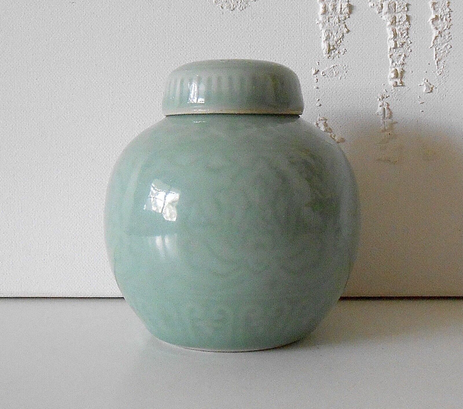 Vintage Chinese Celadon Ruyi Flower Art Porcelain Ginger Jar Tea Jar Tea Caddy