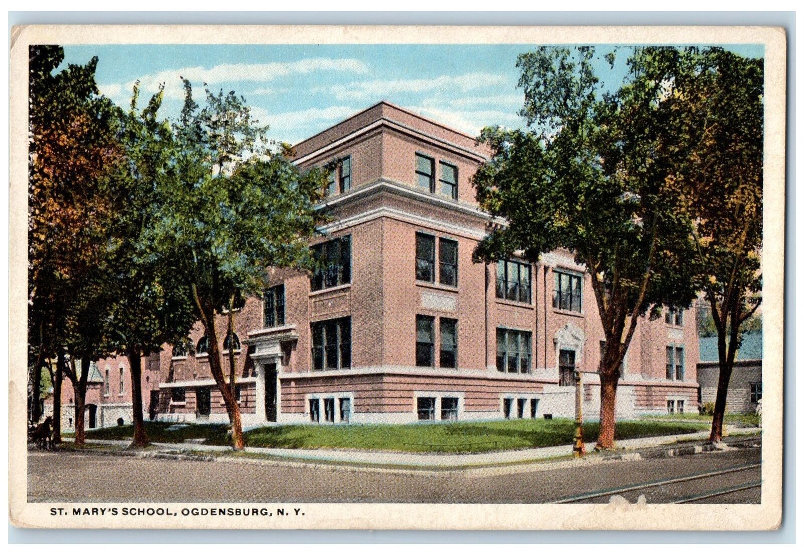 c1920\'s St. Mary\'s School Exterior Ogdensburg New York Unposted Vintage Postcard
