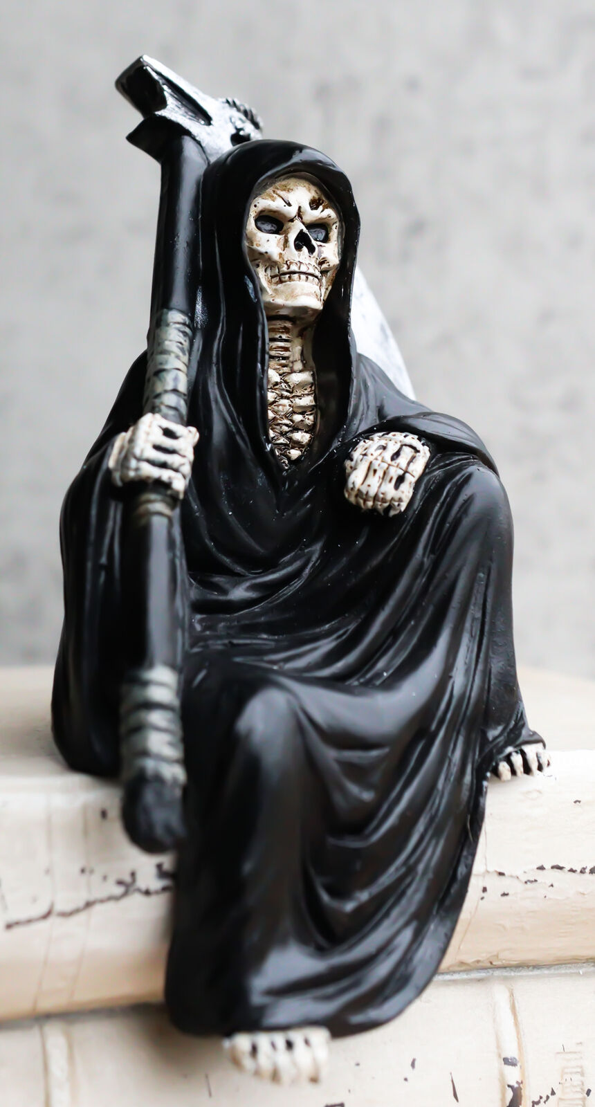 Death On The Shelf Gothic Grim Reaper With Scythe Sitting Shelf Sitter Figurine