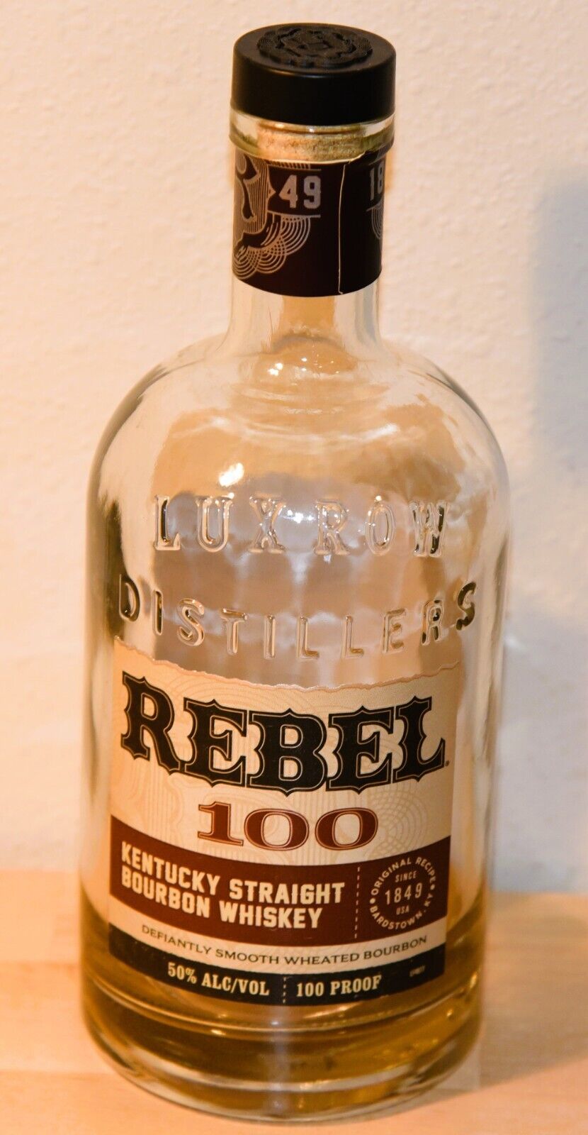 LUX ROW Rebel 100 Bourbon Whiskey Bottle - Empty 750 ml Cork/plastic Stopper