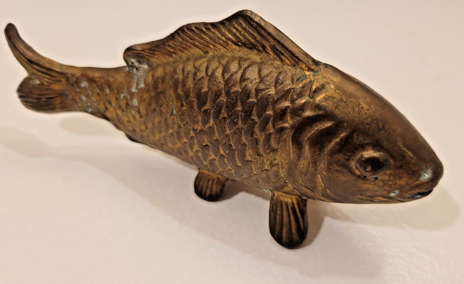 Rustic Brass Koi Fish Statue – Solid Brass Fish Good Fortune & Abundance 5.25”
