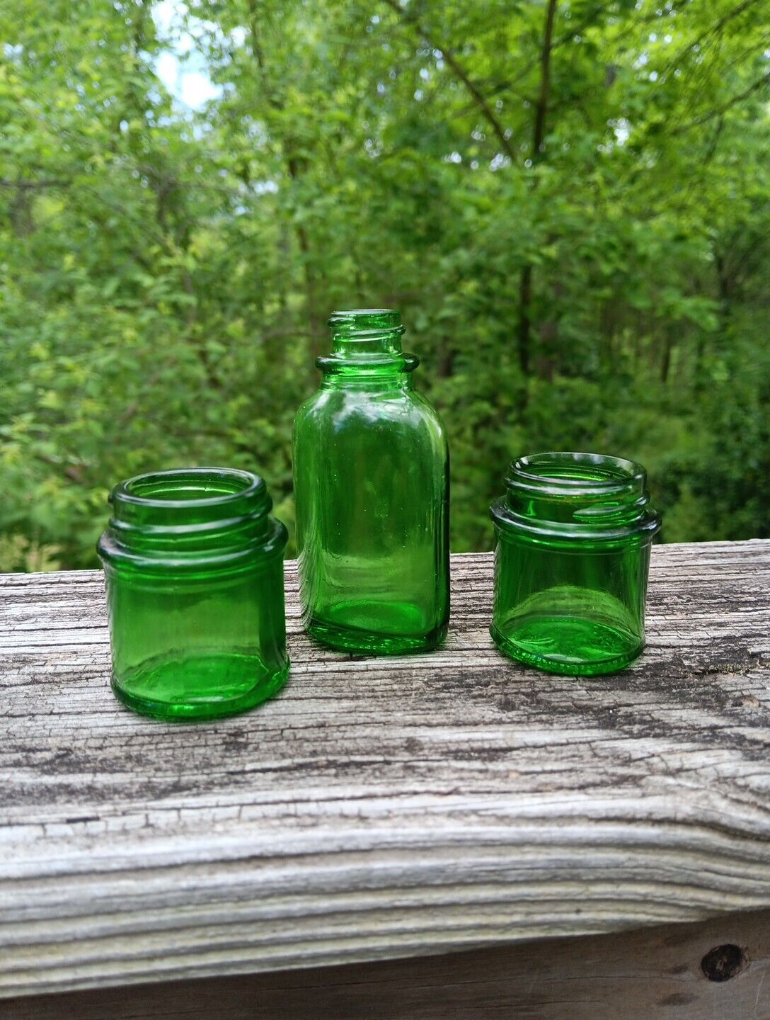 Antique Green  Medicine Bottle Blues LAP GUITAR SLIDE Asst. Duraglas Lot Of 3 