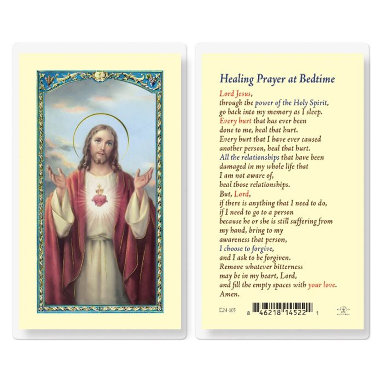 Healing Prayer at Bedtime Prayer Laminated Holy Card Catholic Faith