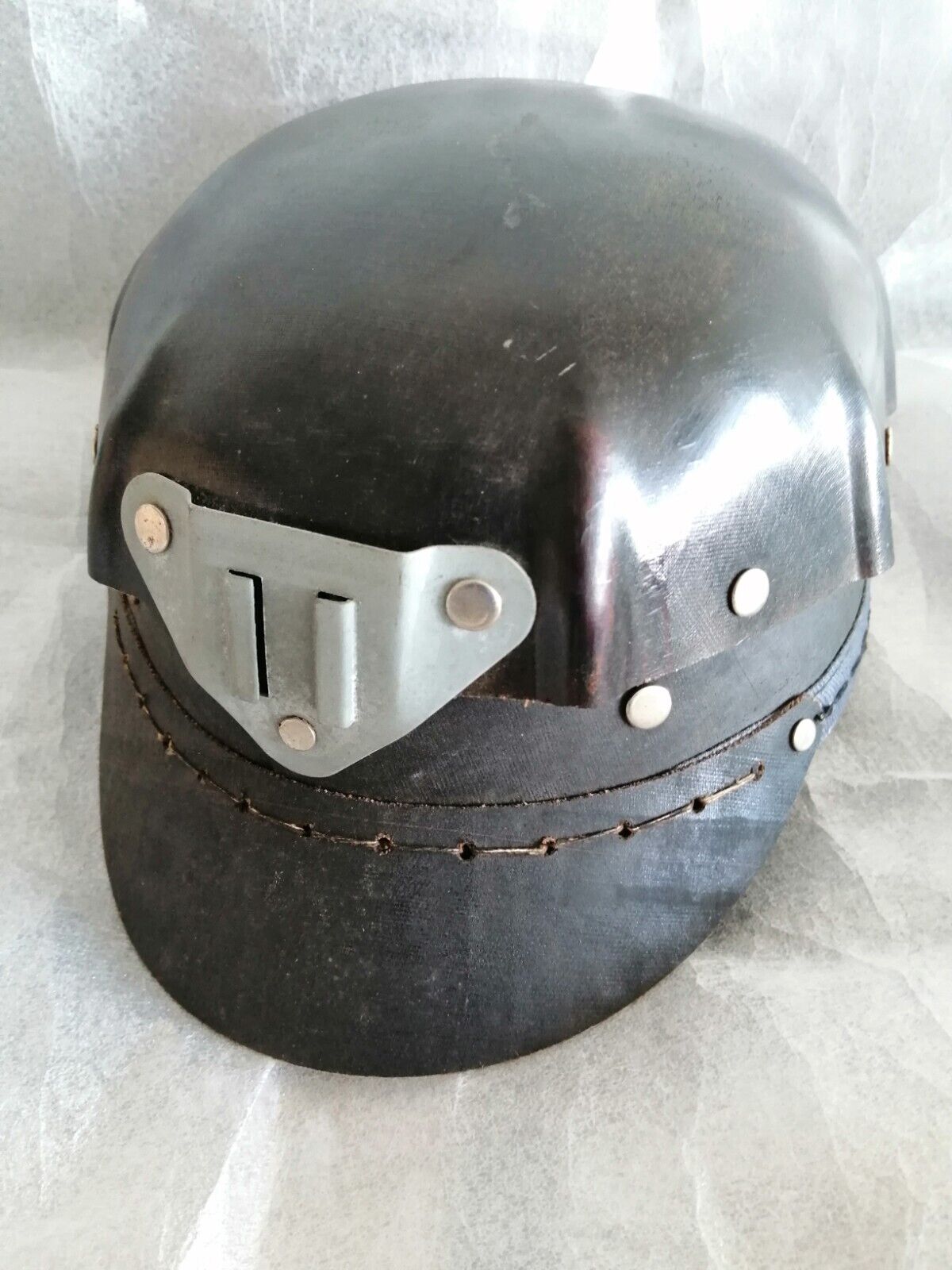 Vintage Romanian turtle miner helmet mining miners coal dark brown bakelite cap