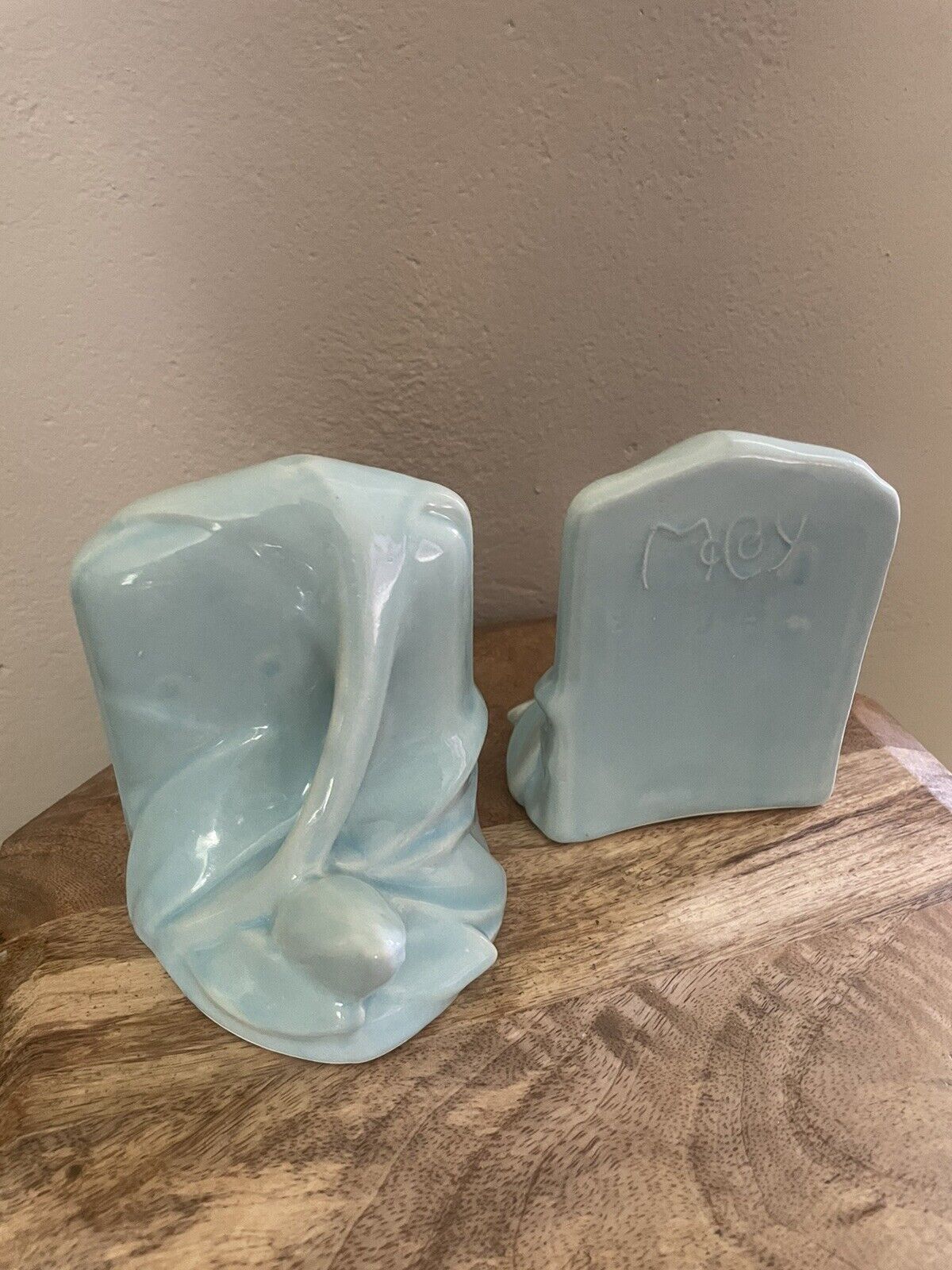 Vintage 1940\'s Nelson Mccoy Pottery Lily Blue Bookends 5.5\