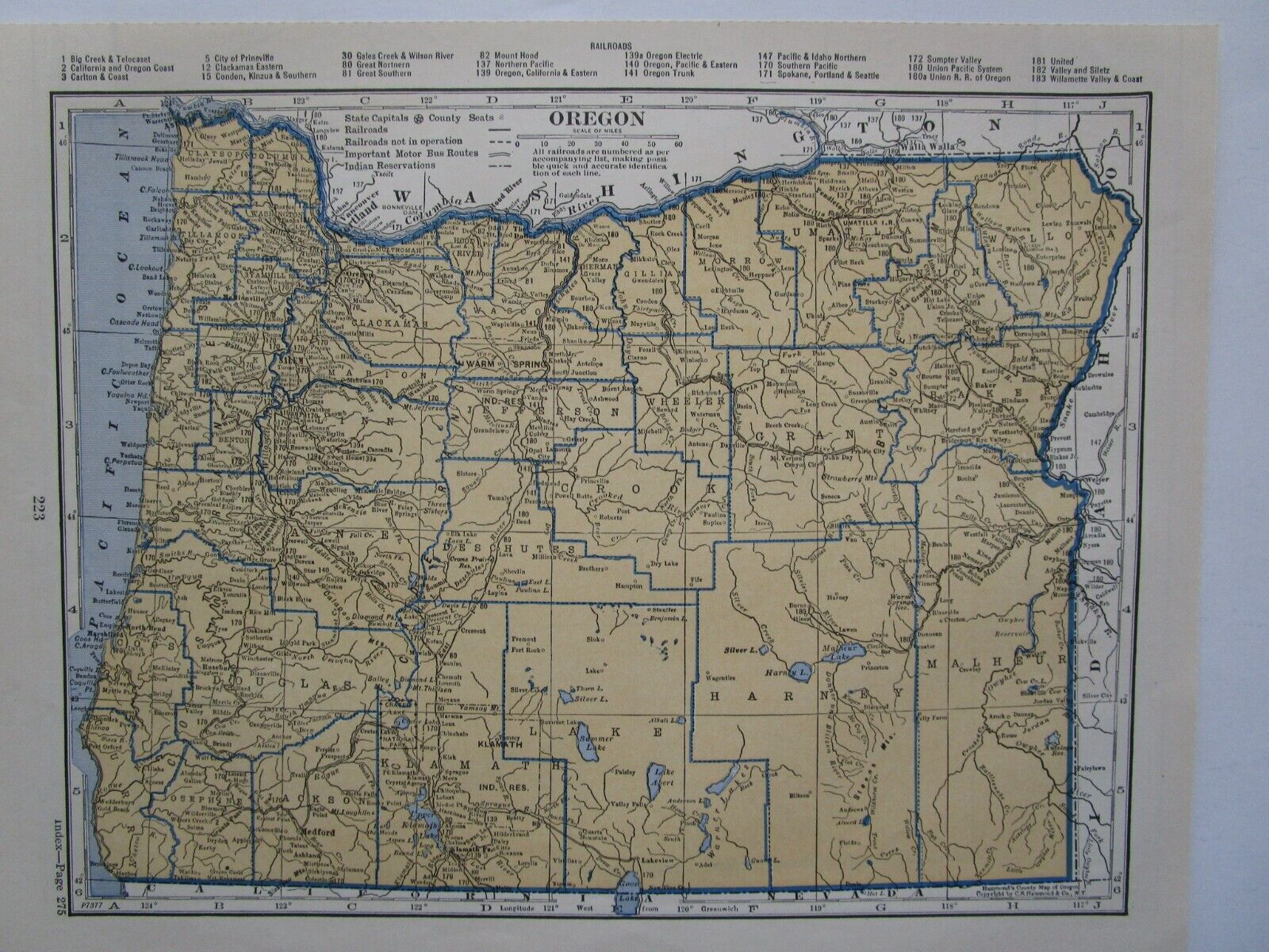 OR 1937 OREGON RAILROAD Map. GALES CREEK & WILSON RIVER RR, CLACKAMAS EASTERN RR