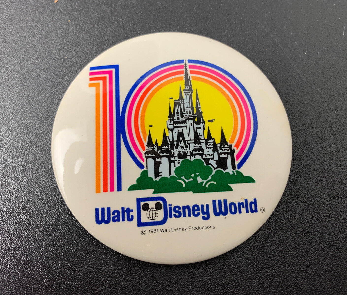 Vintage 1981 Walt Disney World Pin, Pinback - 10th Anniversary Cinderella Castle