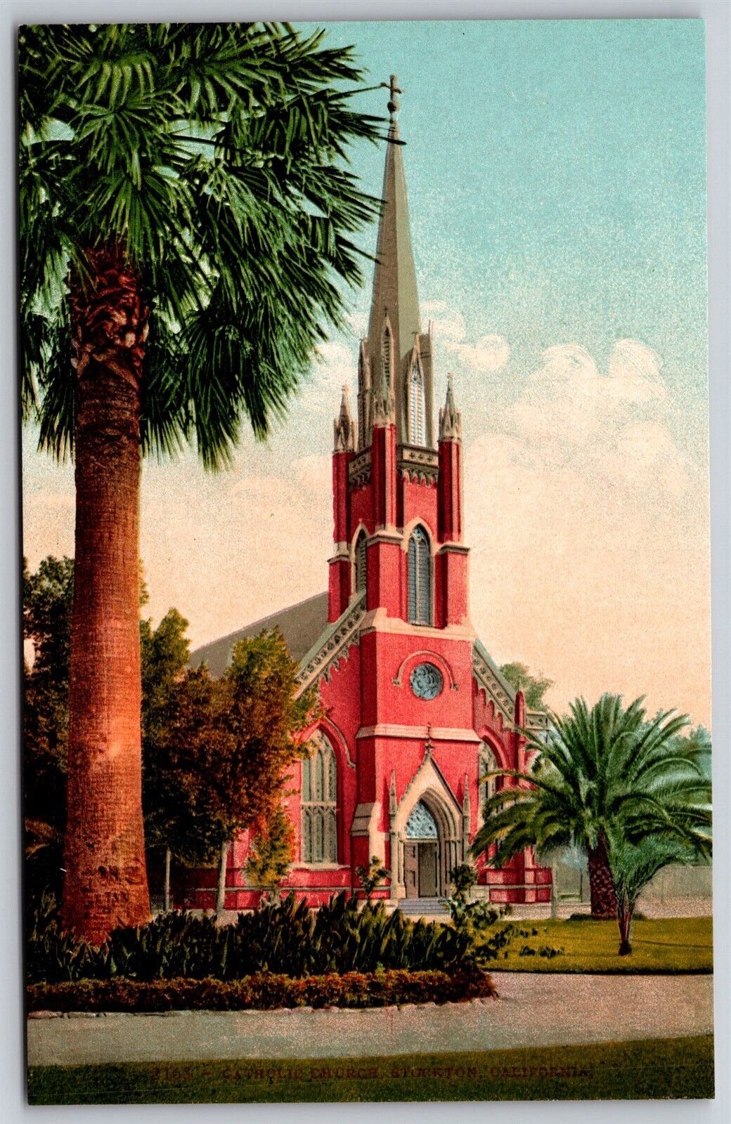 Postcard Catholic Church, Stockton, California T154