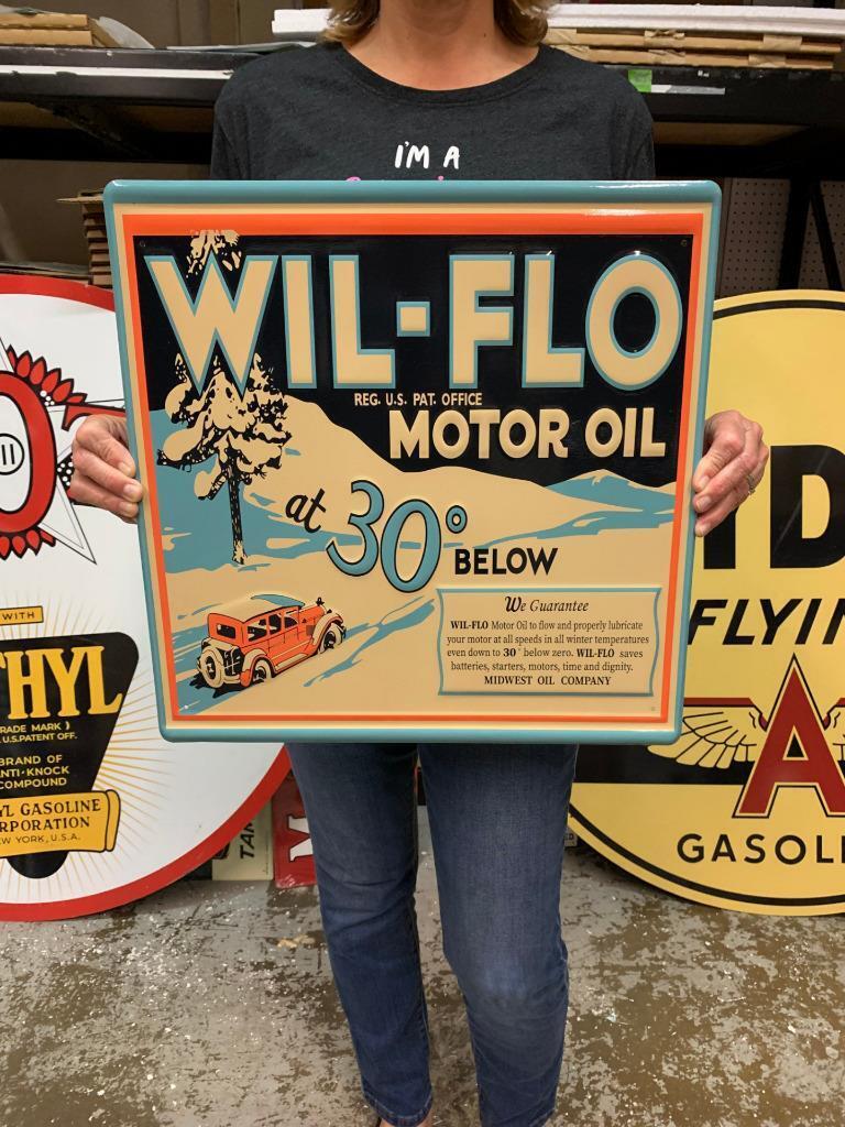 Antique Vintage Old Style Sign Wil Flo Motor Oil Made in USA