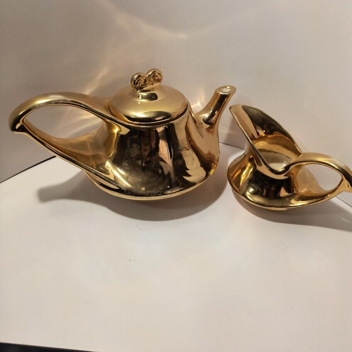 Warranted 22k Gold 202 Art Deco Aladdin Teapot and Creamer