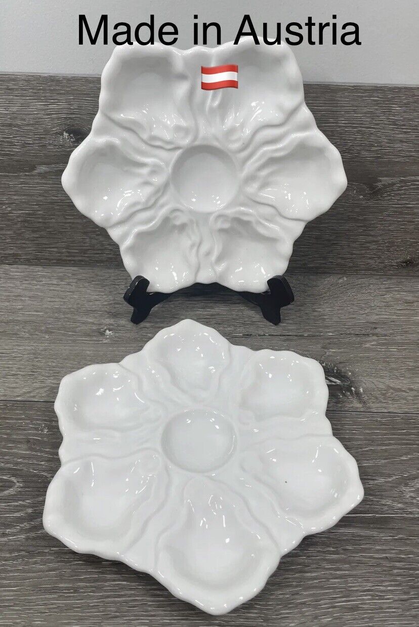 Victoria Carlsbad Oyster Plate Austria  White Round  6 Oyster Wells~ Set of 2