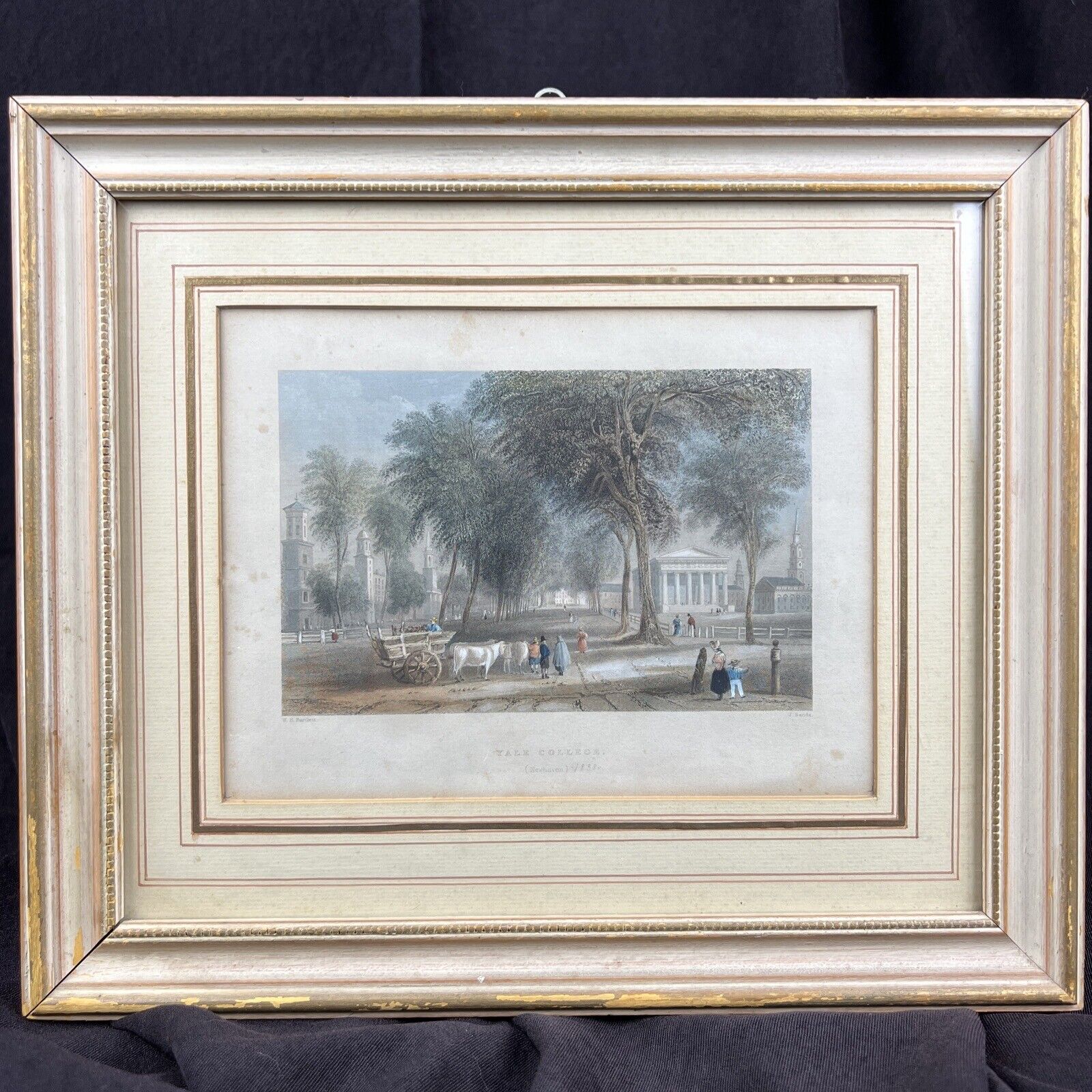 Antique Scene Of Yale College & State House 1838~University Framed~George Virtue