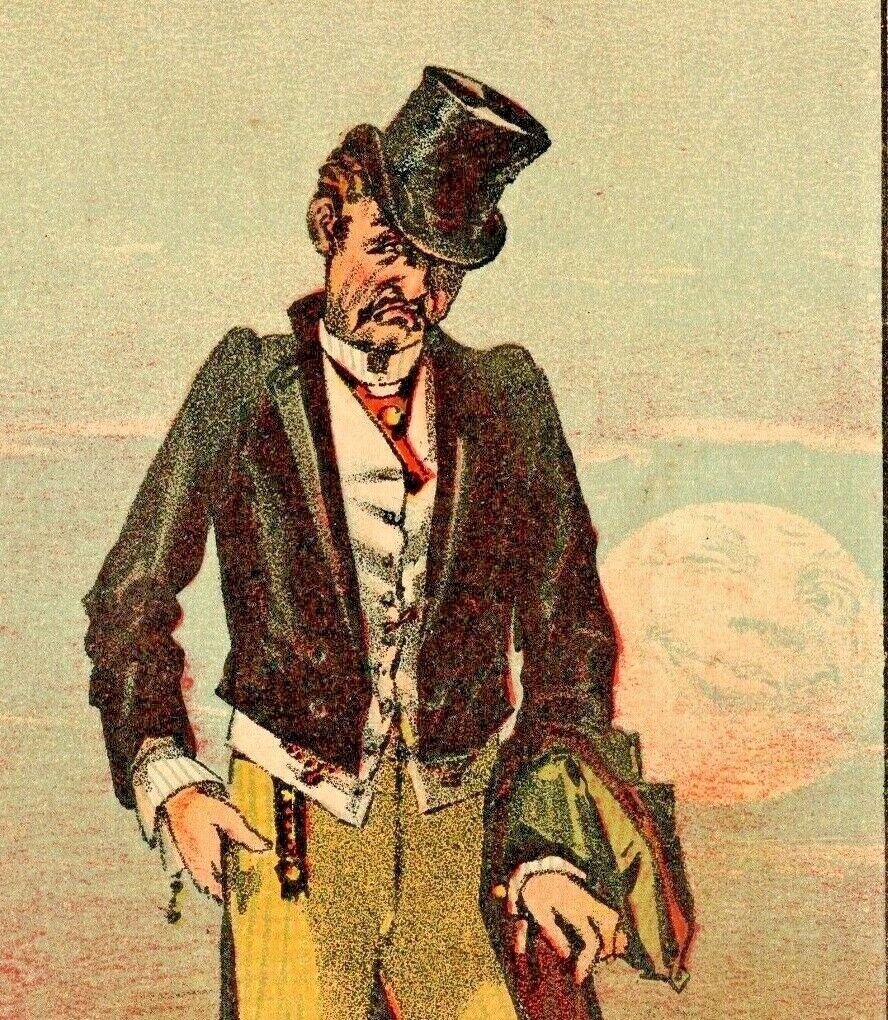C.1880s . Summer Nights Fest Man In The Full Moon. MF Tobin Victorian Trade Card