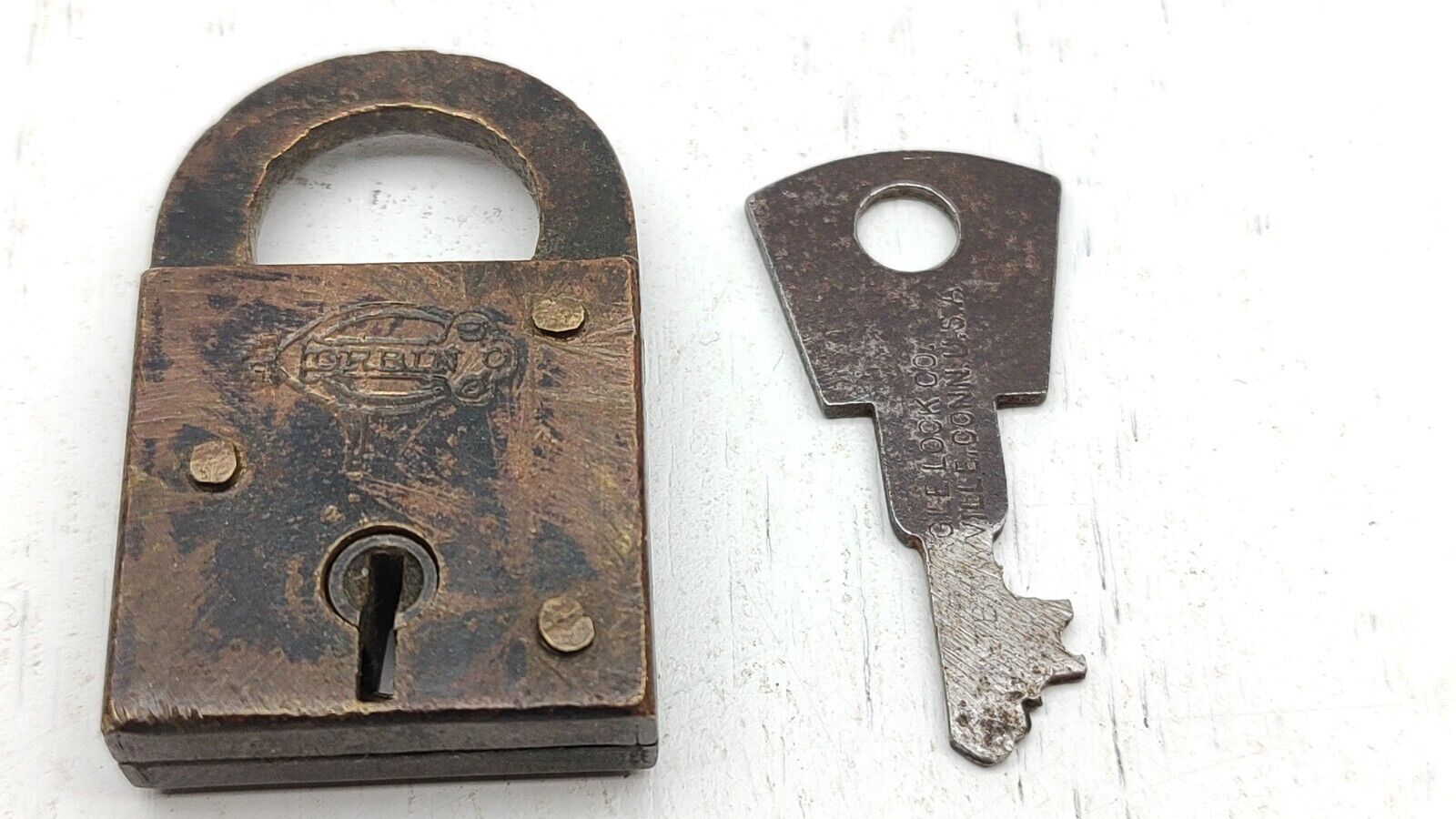 Corbin Lock & Working Custom Key Vintage Miniature Square Brass Antique Padlock 