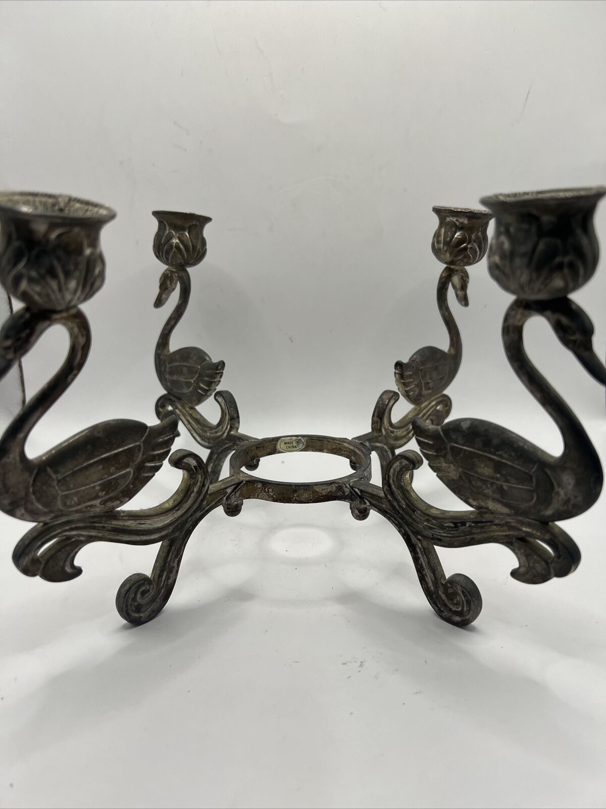 Unique Vintage Swan Silver plated Candelabra Decor Table Decor 6.5” Tall 11” Wid