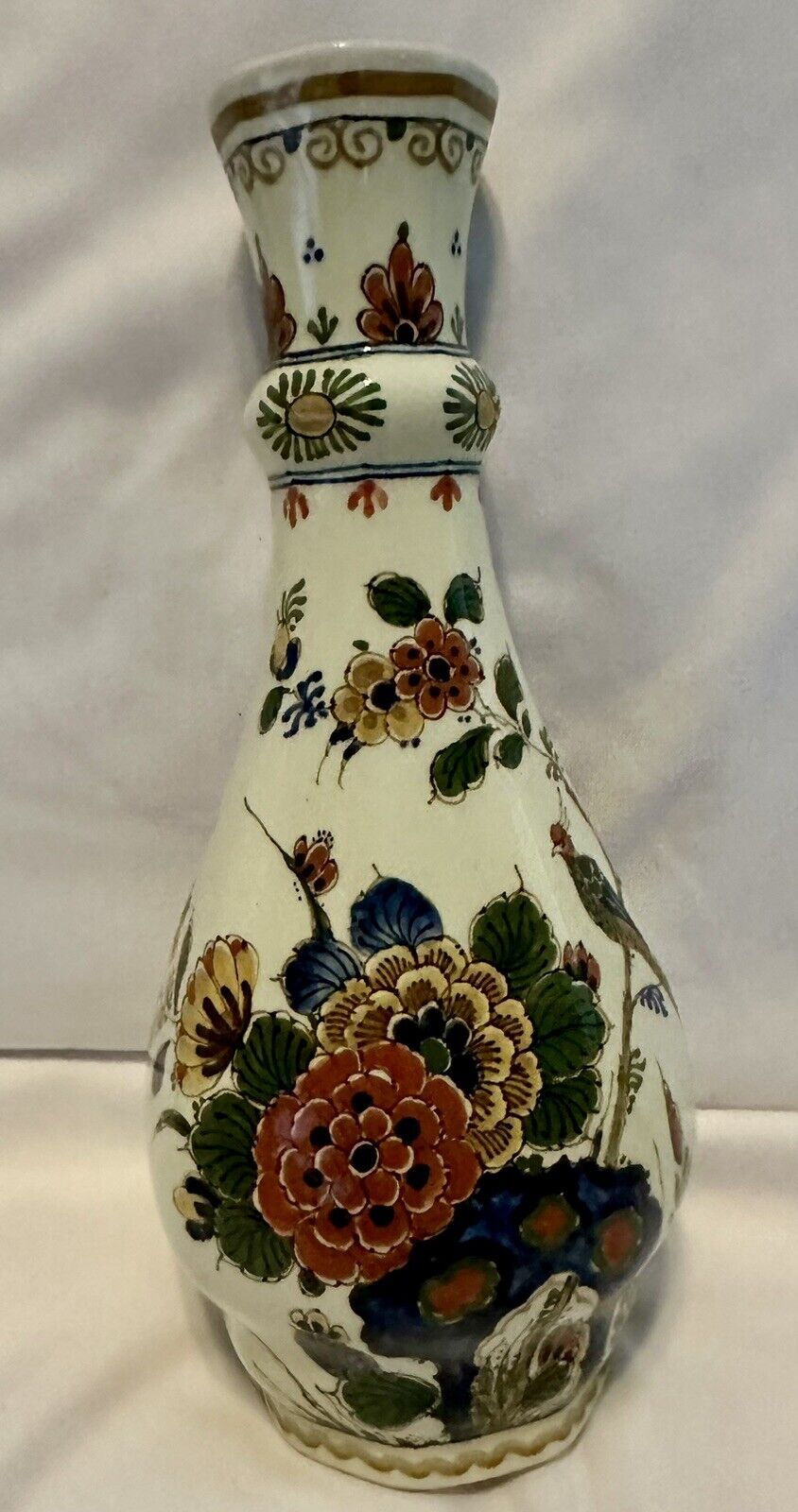 Vintage Royal Goedewaagen Delft Pottery 9” Vase Holland  Peacock Peony