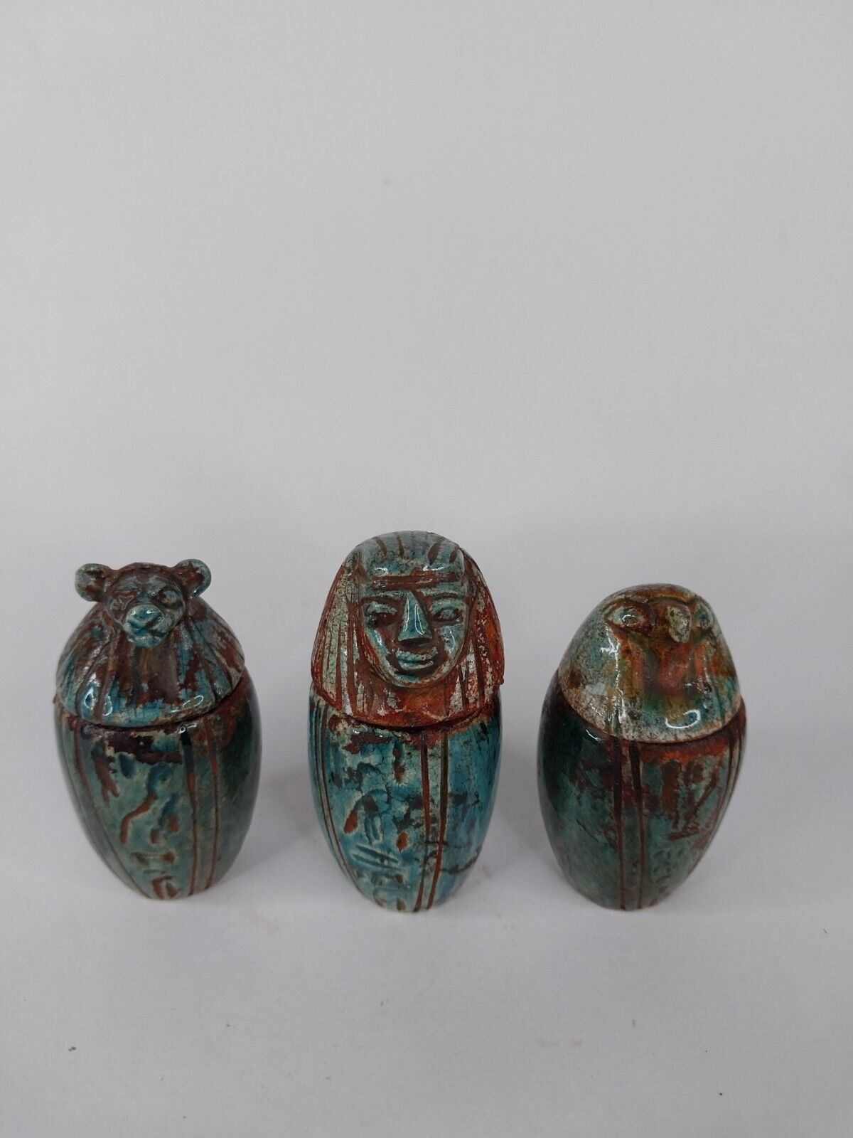 RARE ANCIENT EGYPTIAN ANTIQUE 3 Canopic Jar Ancient Egyptian Stone Statue